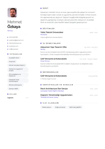 Mimar Cv Örnekleri cv indir